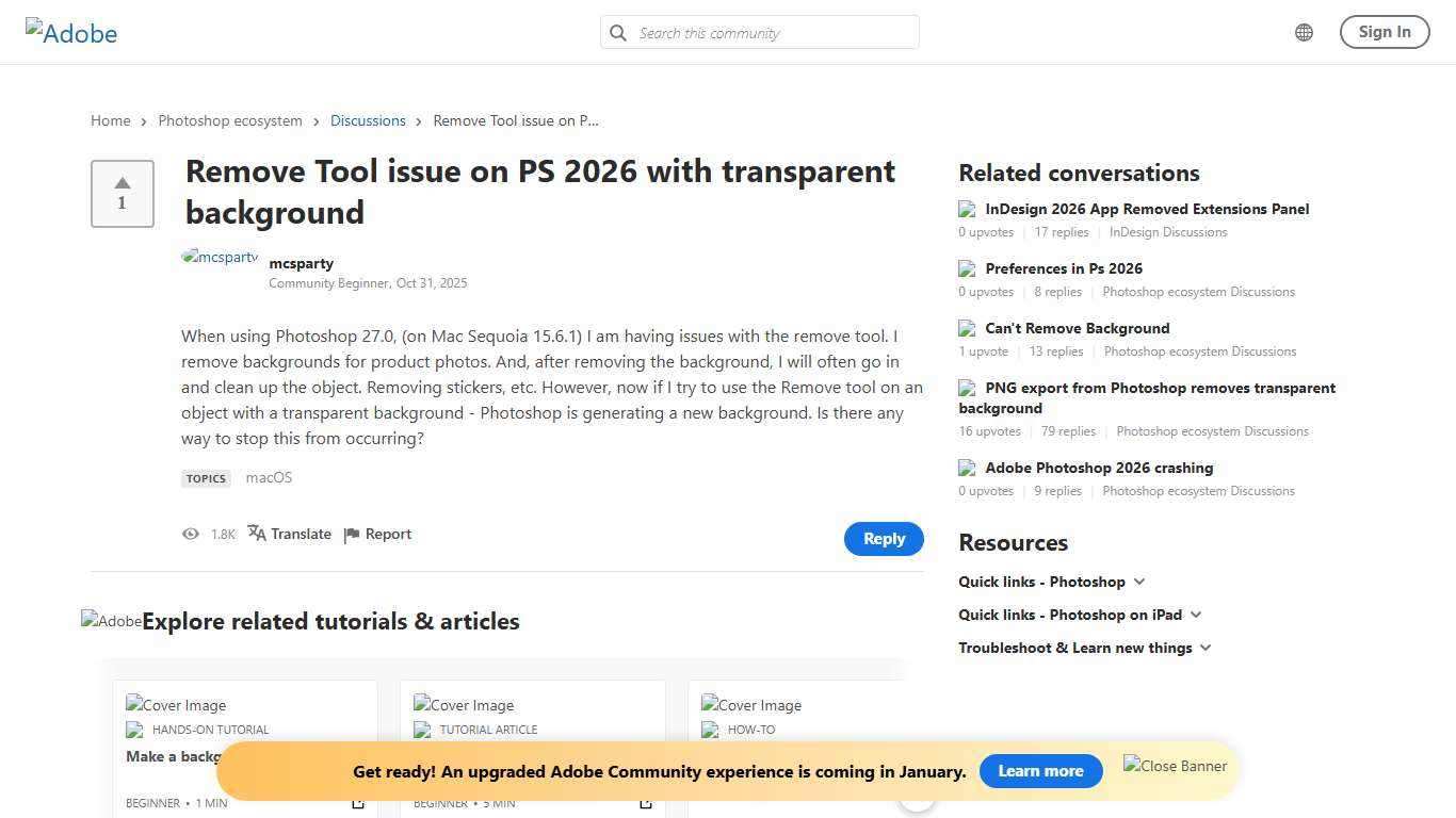 Remove Tool issue on PS 2026 with transparent back... - Adobe Product Community - 15572111
